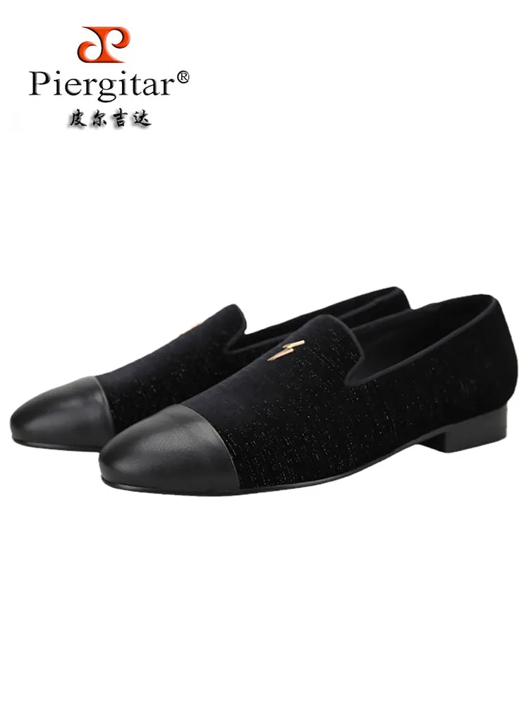 Summer new imported silk velvet loafers British style smoking shoes men's small lightning metal buckle