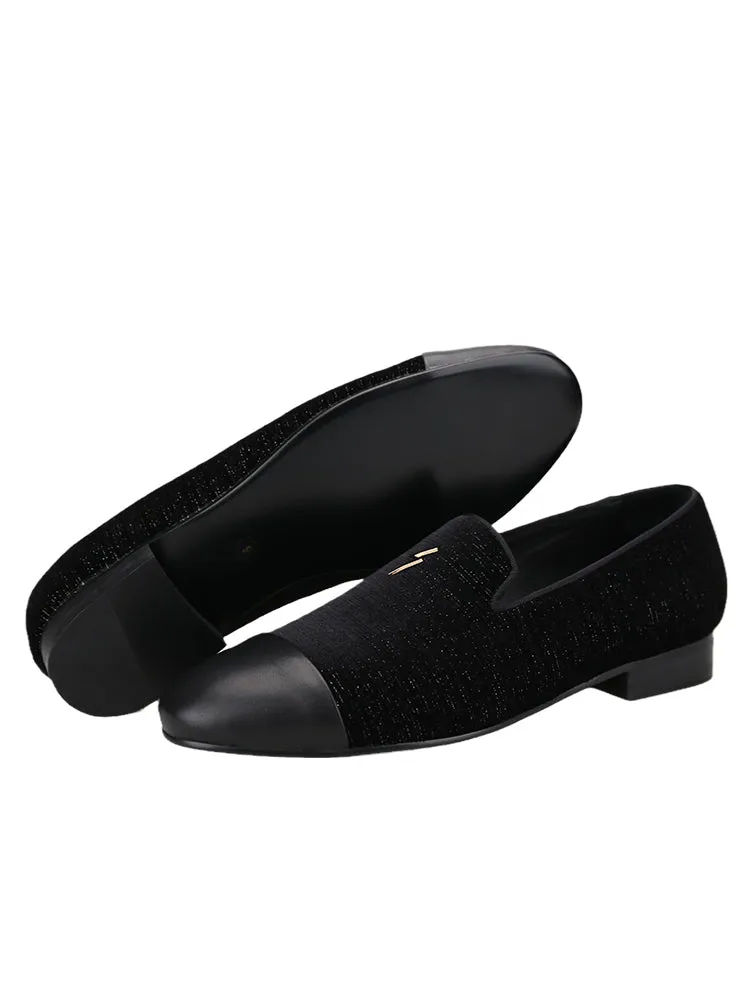 Summer new imported silk velvet loafers British style smoking shoes men's small lightning metal buckle
