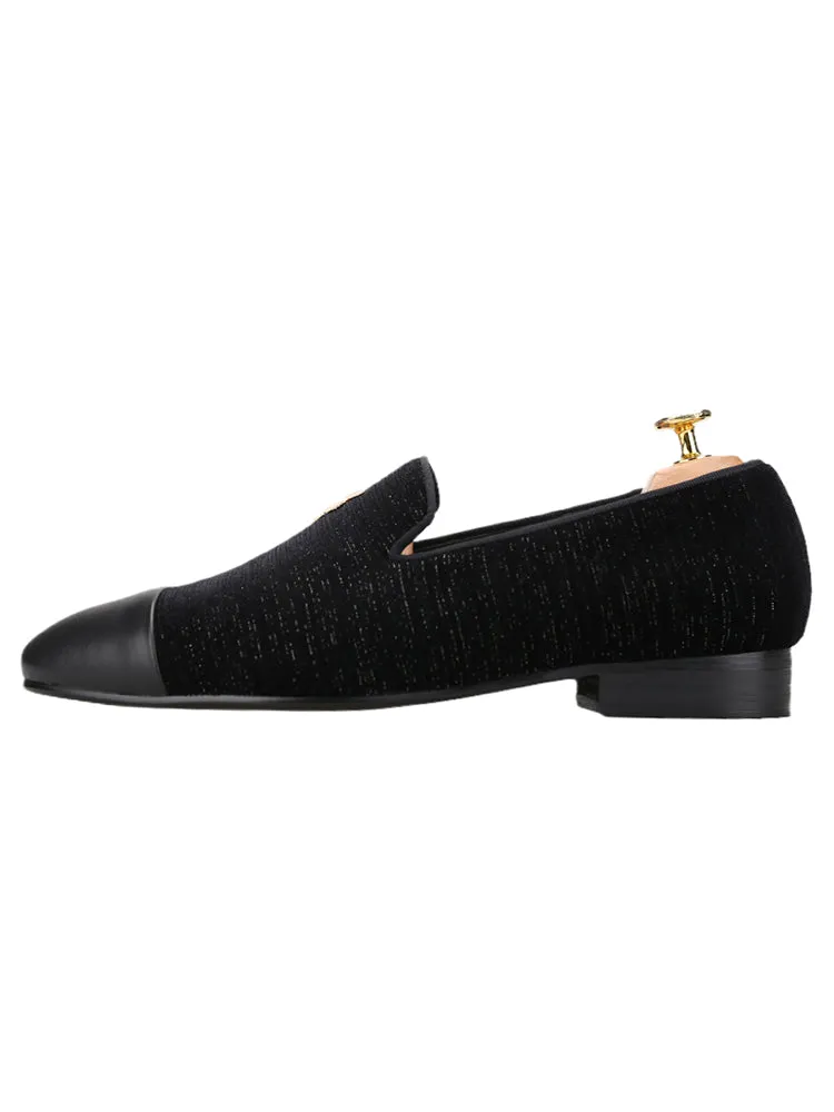Summer new imported silk velvet loafers British style smoking shoes men's small lightning metal buckle