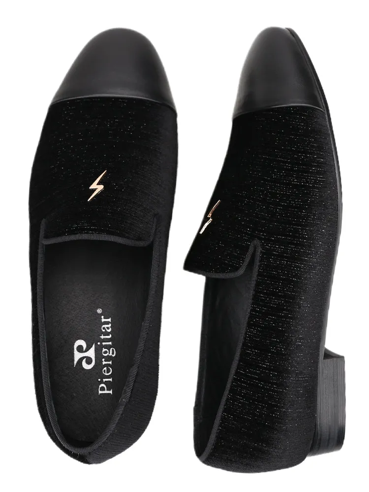Summer new imported silk velvet loafers British style smoking shoes men's small lightning metal buckle
