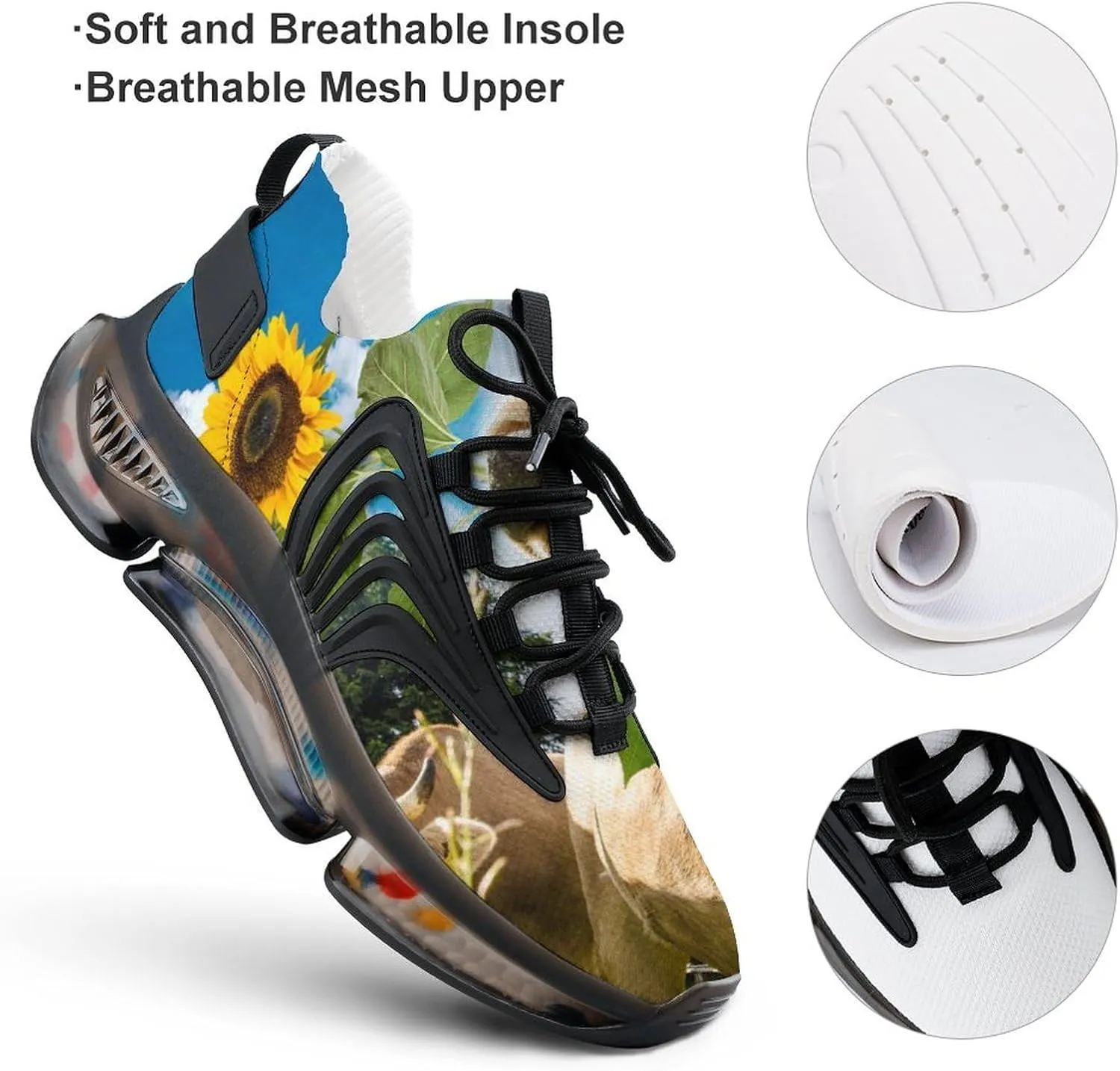 Sunflower Brown Cow Walking Shoes for Men Lightweight Tennis Fashion Elastic Sports Shoes Cushion Basketball Shoes