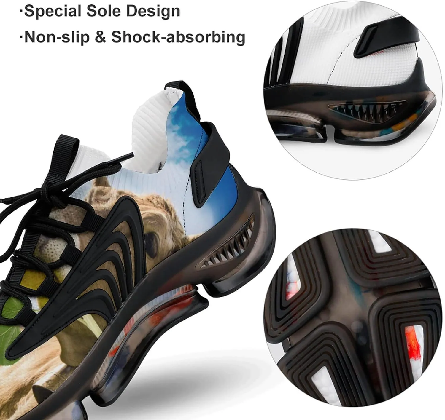 Sunflower Brown Cow Walking Shoes for Men Lightweight Tennis Fashion Elastic Sports Shoes Cushion Basketball Shoes