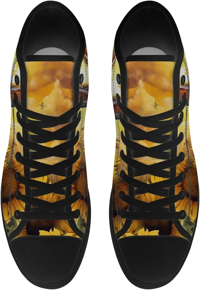 Sunflower Shoes for Men Women High Top Canvas Sneakers Lace Up Casual Walking Shoes Gifts for Dad Mom