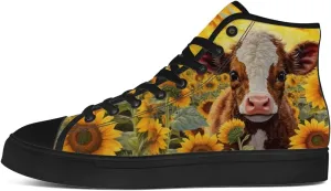 Sunflower Shoes for Men Women High Top Canvas Sneakers Lace Up Casual Walking Shoes Gifts for Dad Mom