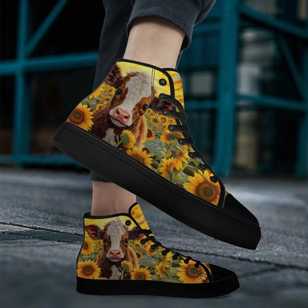 Sunflower Shoes for Men Women High Top Canvas Sneakers Lace Up Casual Walking Shoes Gifts for Dad Mom