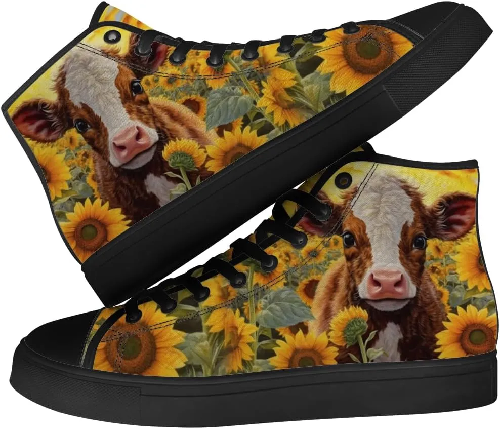 Sunflower Shoes for Men Women High Top Canvas Sneakers Lace Up Casual Walking Shoes Gifts for Dad Mom