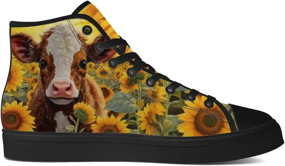 Sunflower Shoes for Men Women High Top Canvas Sneakers Lace Up Casual Walking Shoes Gifts for Dad Mom