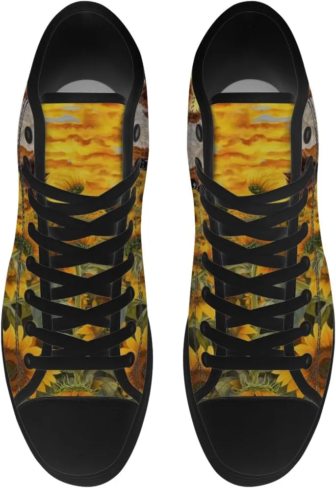 Sunflower Shoes for Men Women High Top Canvas Sneakers Lace Up Casual Walking Shoes Gifts for Dad Mom