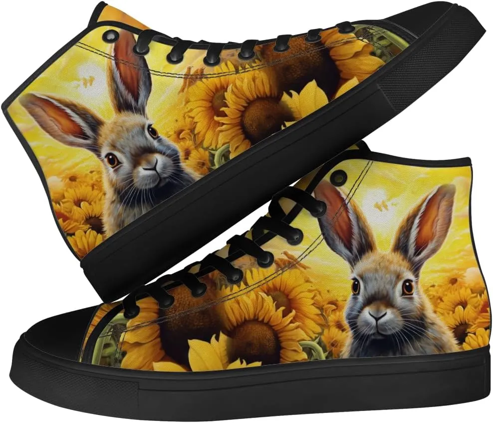 Sunflower Shoes for Men Women High Top Canvas Sneakers Lace Up Casual Walking Shoes Gifts for Dad Mom