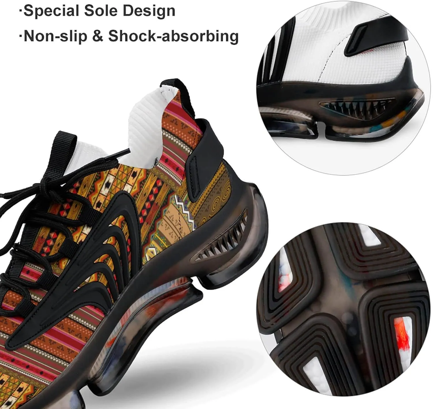 Traditional African Pattern Walking Shoes for Men Lightweight Tennis Fashion Elastic Sports Shoes Cushion Basketball Shoes