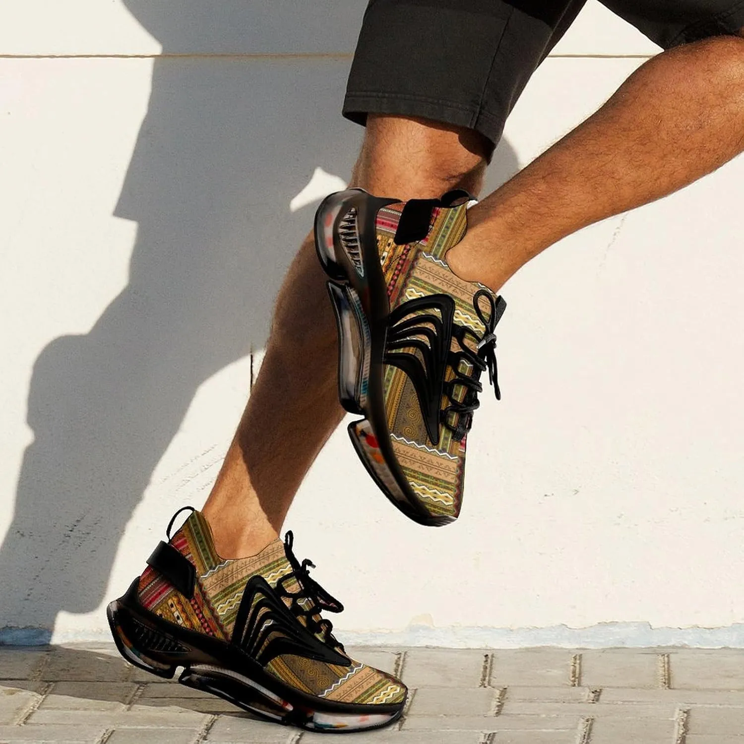 Traditional African Pattern Walking Shoes for Men Lightweight Tennis Fashion Elastic Sports Shoes Cushion Basketball Shoes