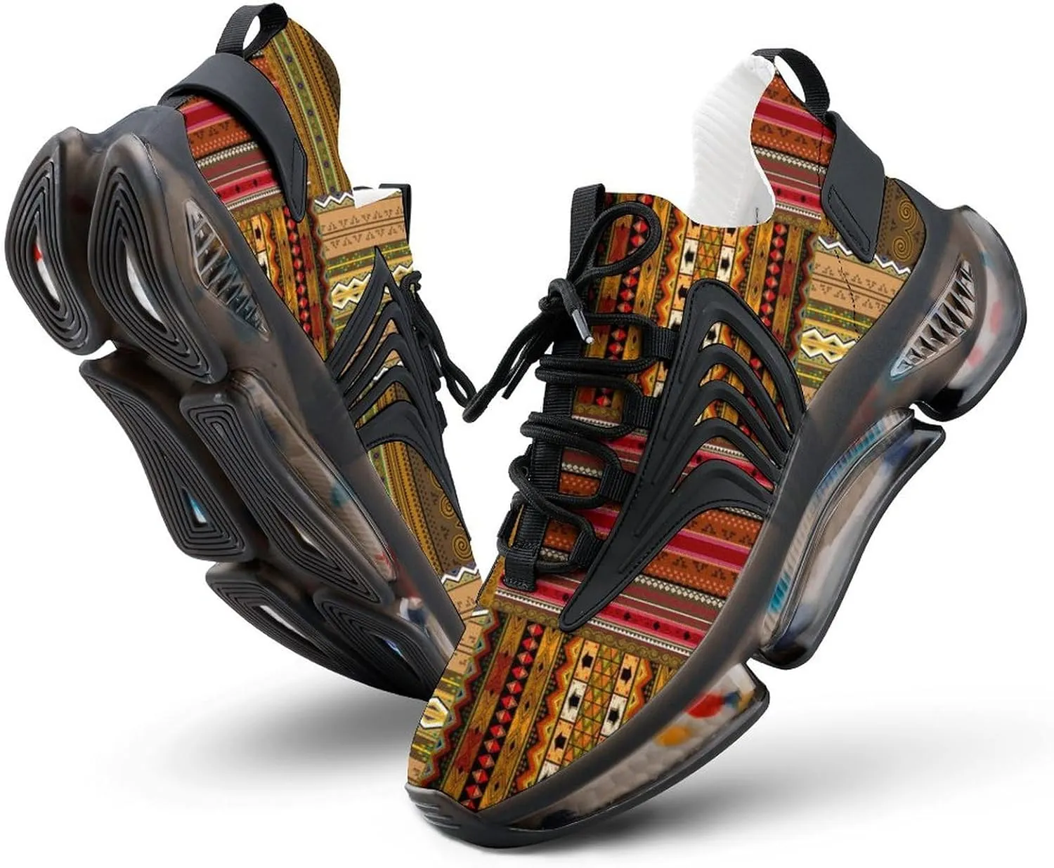 Traditional African Pattern Walking Shoes for Men Lightweight Tennis Fashion Elastic Sports Shoes Cushion Basketball Shoes