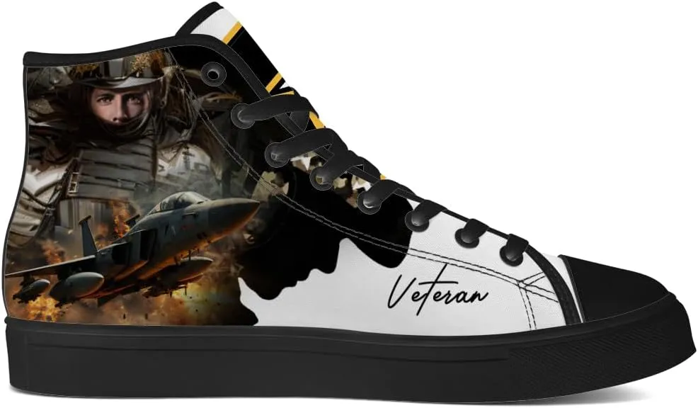 Veteran Shoes for Men Women Patriotic High Top Canvas Sneakers Lace Up Casual Walking Shoes Gifts for Dad Mom