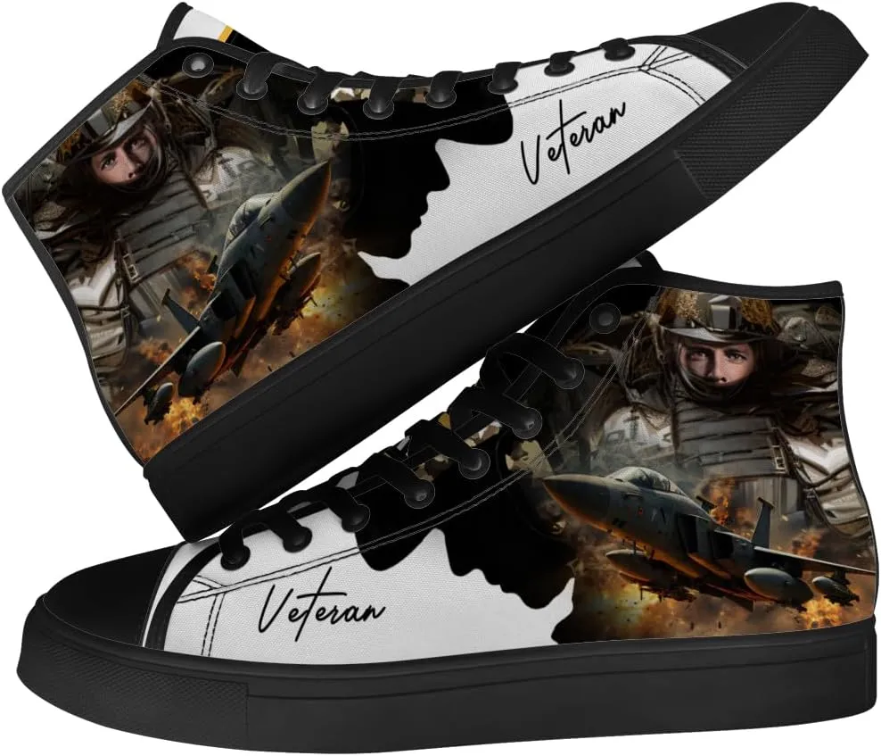 Veteran Shoes for Men Women Patriotic High Top Canvas Sneakers Lace Up Casual Walking Shoes Gifts for Dad Mom