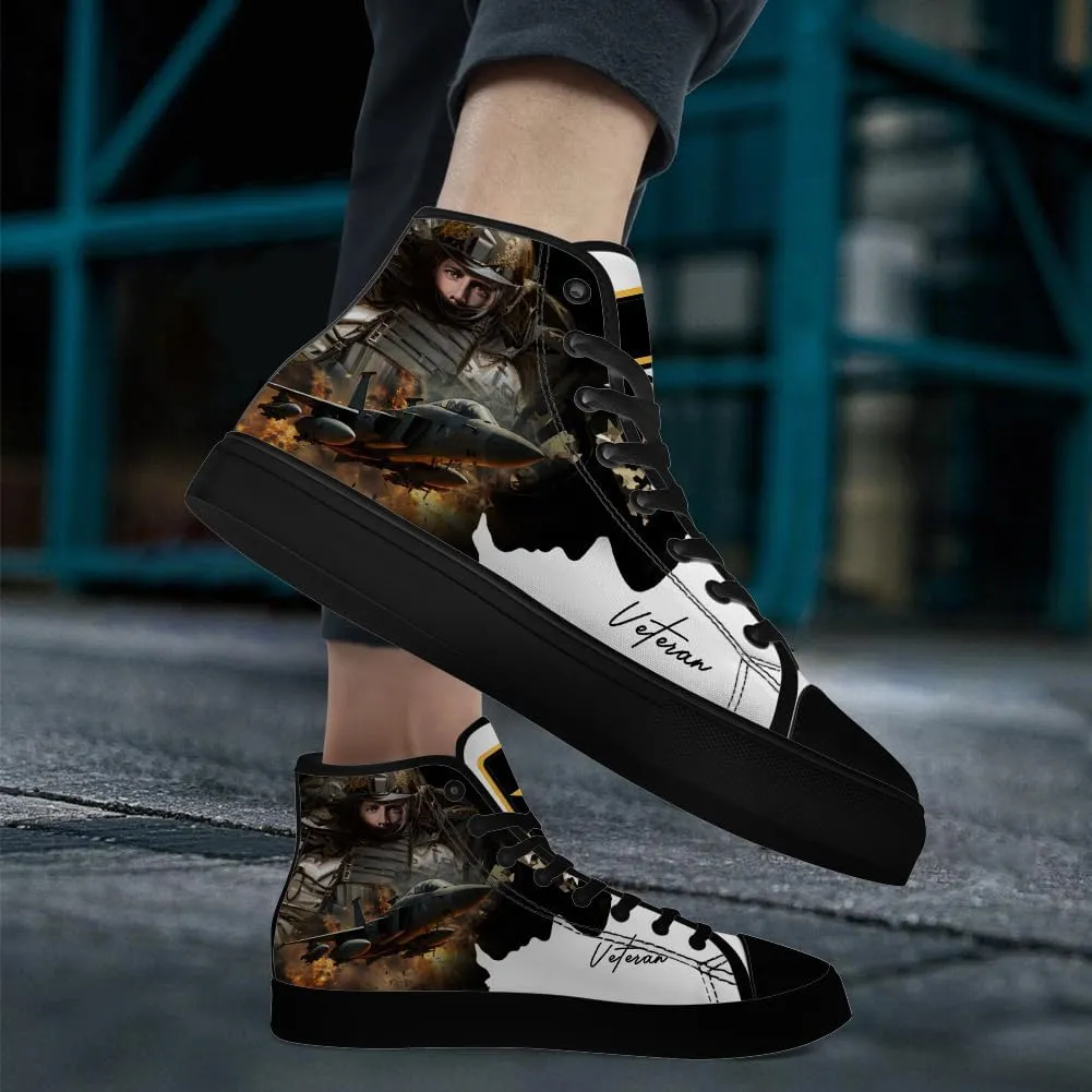 Veteran Shoes for Men Women Patriotic High Top Canvas Sneakers Lace Up Casual Walking Shoes Gifts for Dad Mom