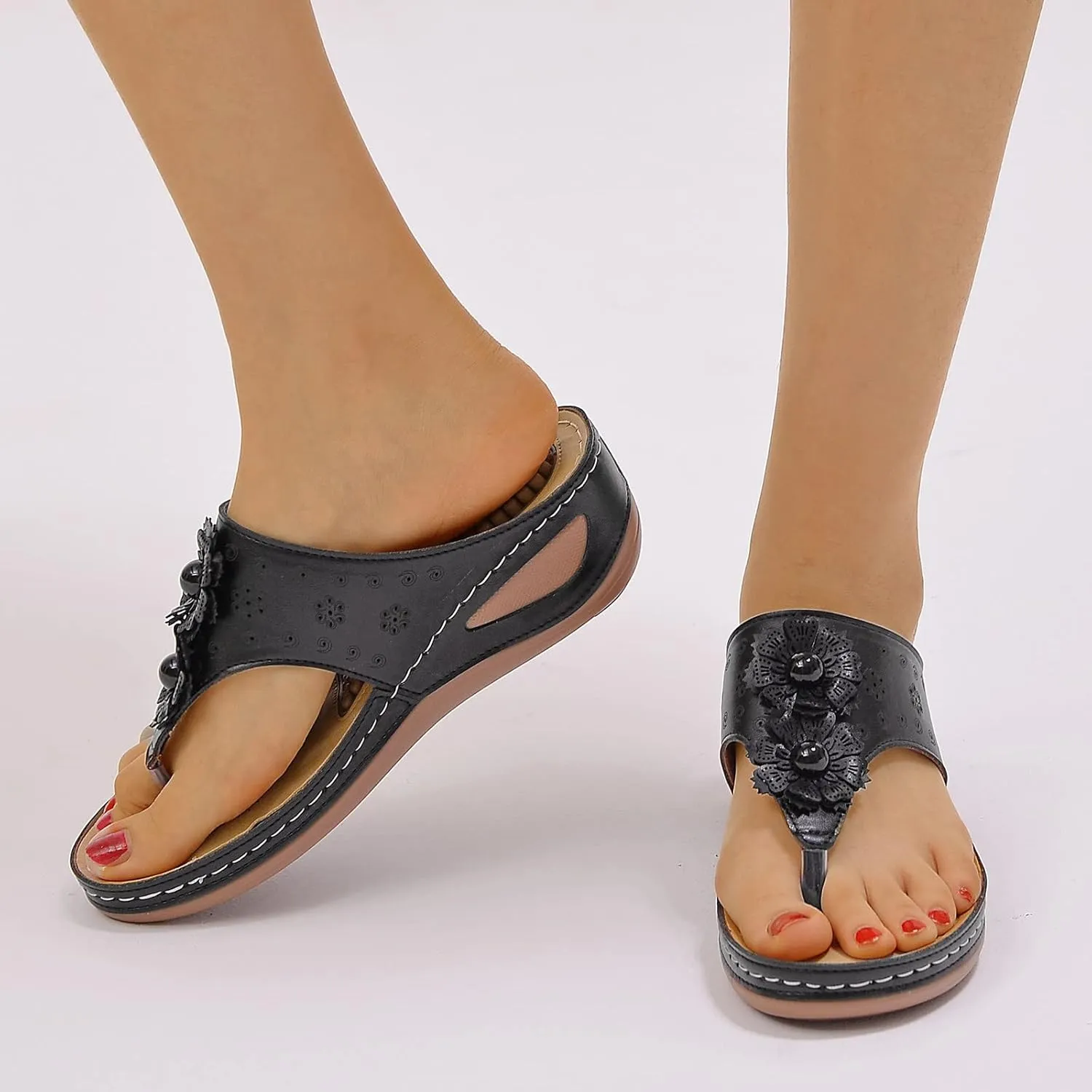 Womens Orthopedic Walking Sandals with Arch Support Thick Cushion Comfortable Recovery Slides for Plantar Fasciitis Summer Beach Activities