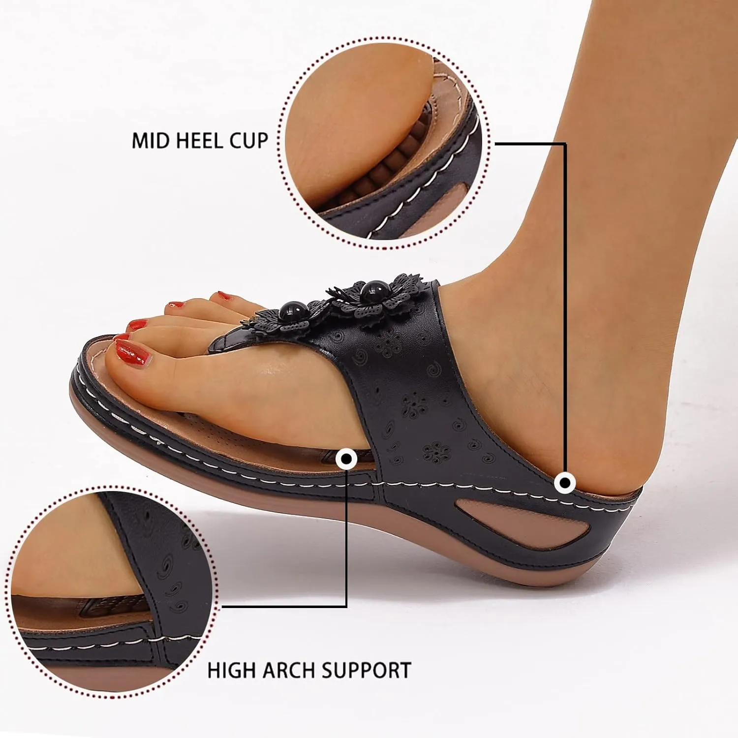 Womens Orthopedic Walking Sandals with Arch Support Thick Cushion Comfortable Recovery Slides for Plantar Fasciitis Summer Beach Activities