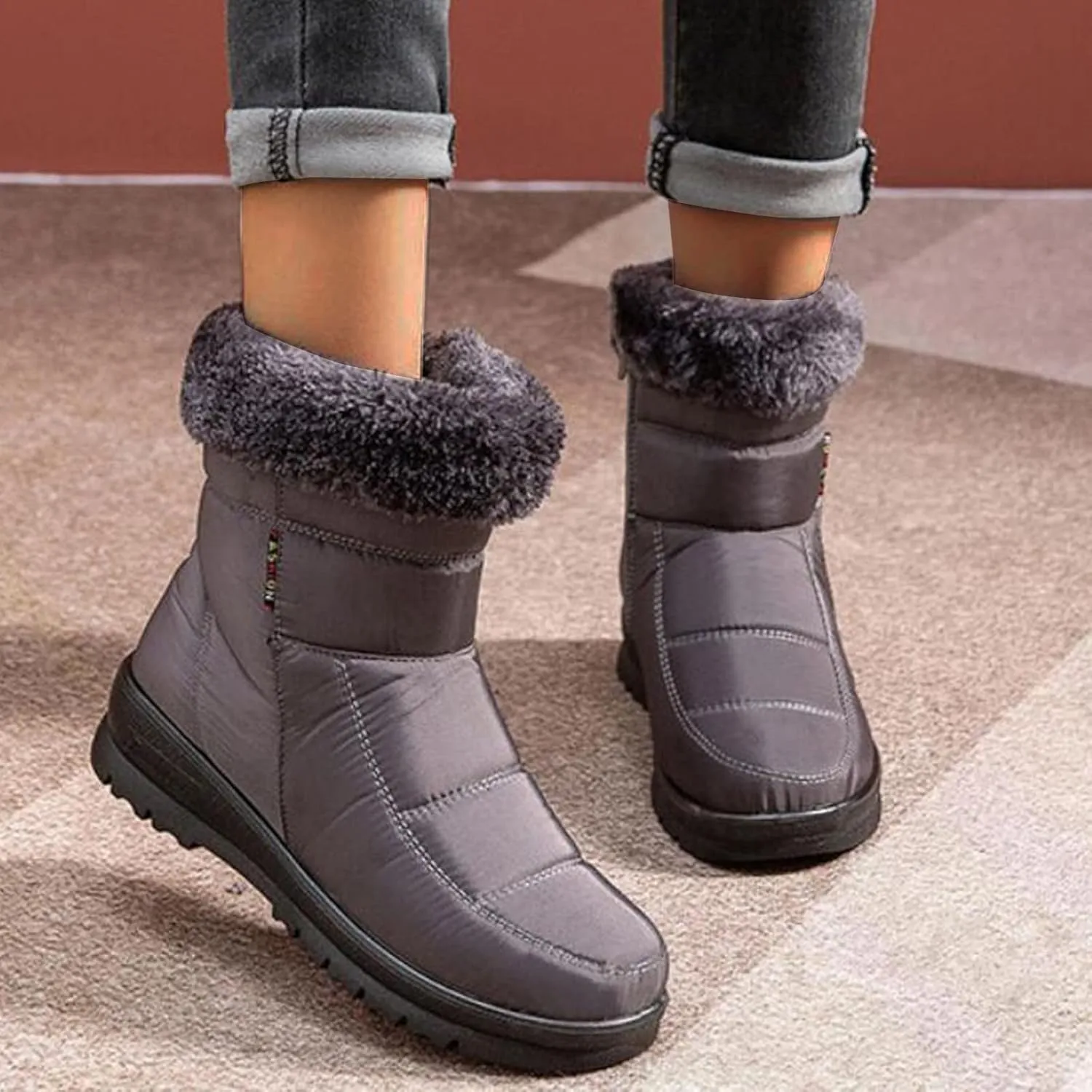 Women's Snow Boots Waterproof Lightweight Snow Boots Waterproof Women Winter Brown Fur Boots for Women Waterproof Women Work Boots Waterproof Slip Resistant Winter Boot for Women Working