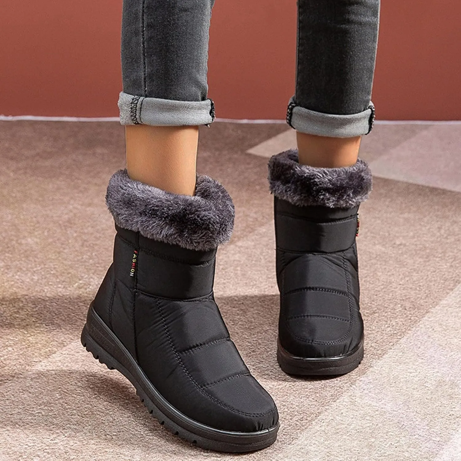 Women's Snow Boots Waterproof Lightweight Snow Boots Waterproof Women Winter Brown Fur Boots for Women Waterproof Women Work Boots Waterproof Slip Resistant Winter Boot for Women Working