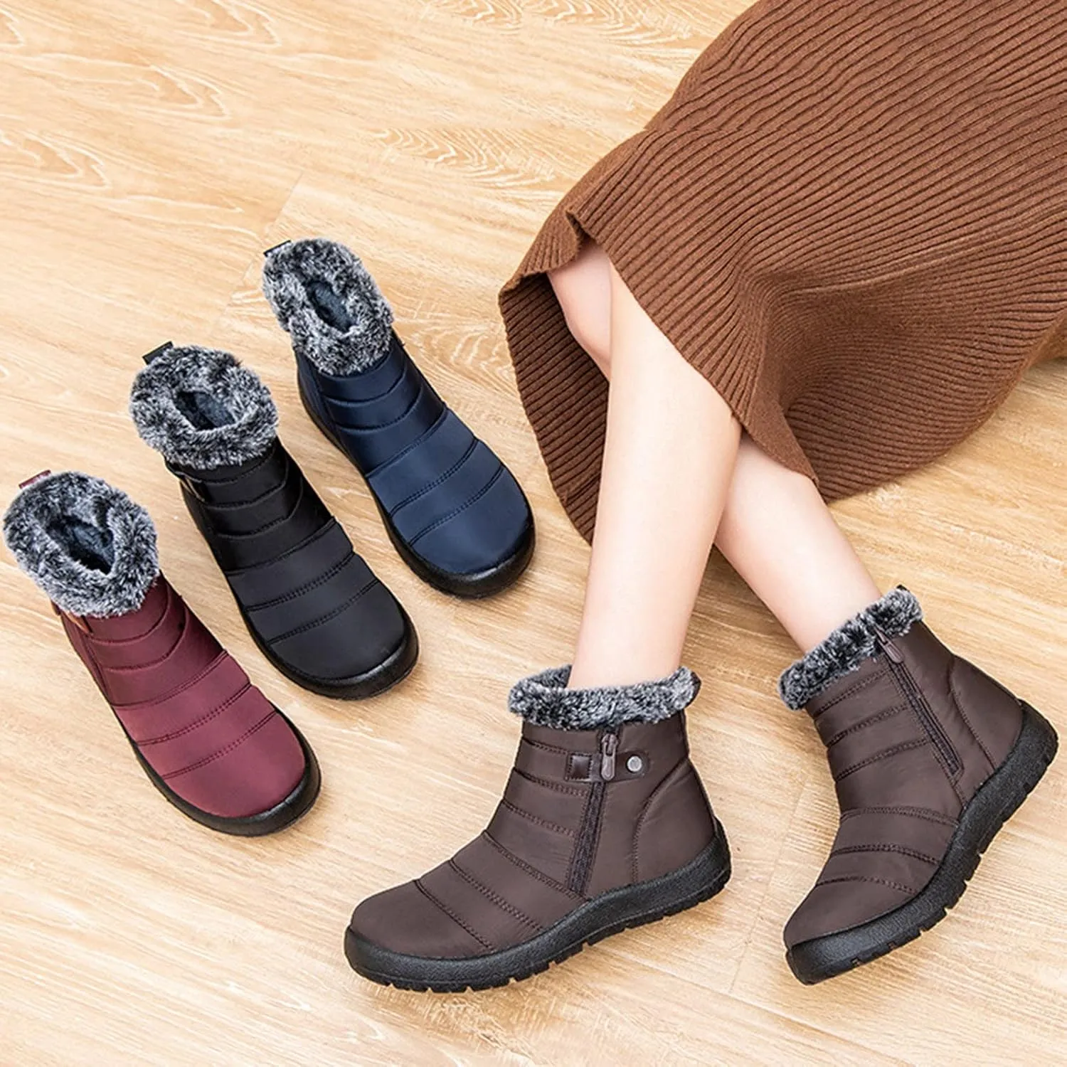 Women's Snow Boots Waterproof Lightweight Snow Boots Waterproof Women Winter Brown Fur Boots for Women Waterproof Women Work Boots Waterproof Slip Resistant Winter Boot for Women Working