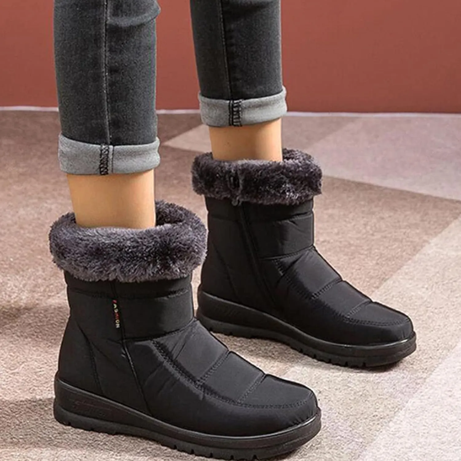 Women's Snow Boots Waterproof Lightweight Snow Boots Waterproof Women Winter Brown Fur Boots for Women Waterproof Women Work Boots Waterproof Slip Resistant Winter Boot for Women Working