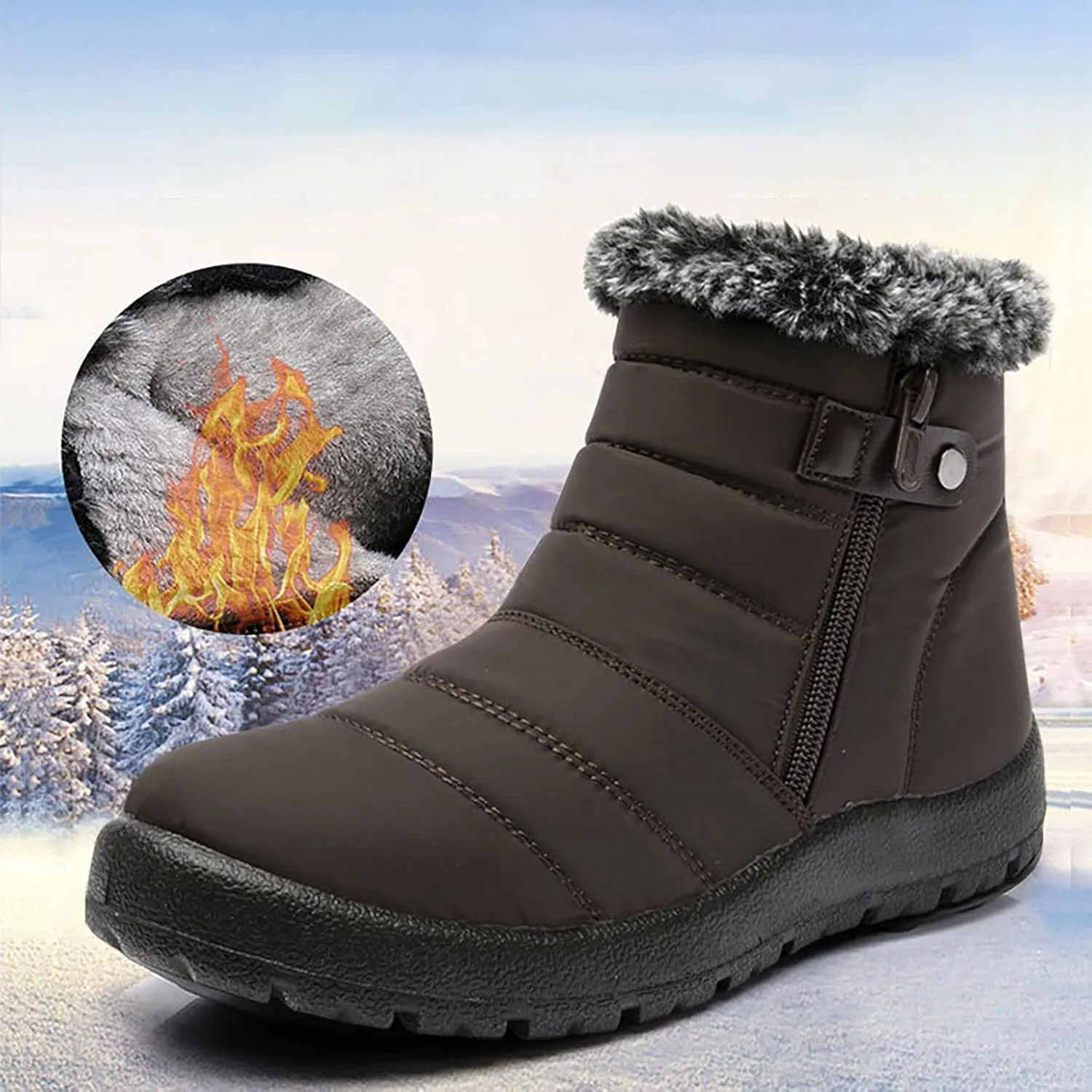 Women's Snow Boots Waterproof Lightweight Snow Boots Waterproof Women Winter Brown Fur Boots for Women Waterproof Women Work Boots Waterproof Slip Resistant Winter Boot for Women Working