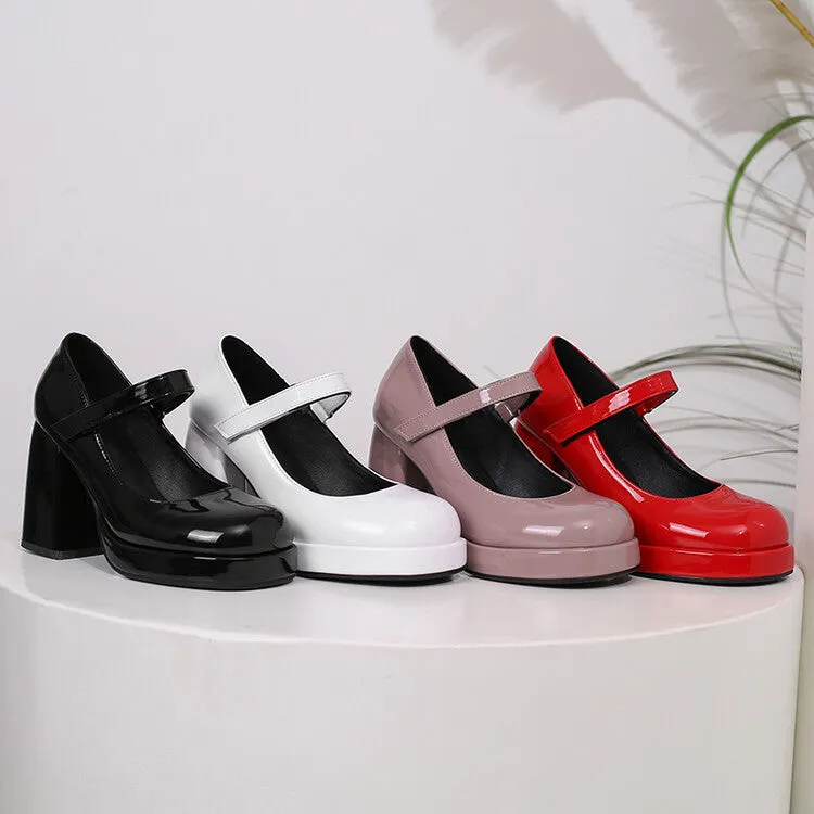 Women's Square Toe Mary Jane High Heel Platform Pumps