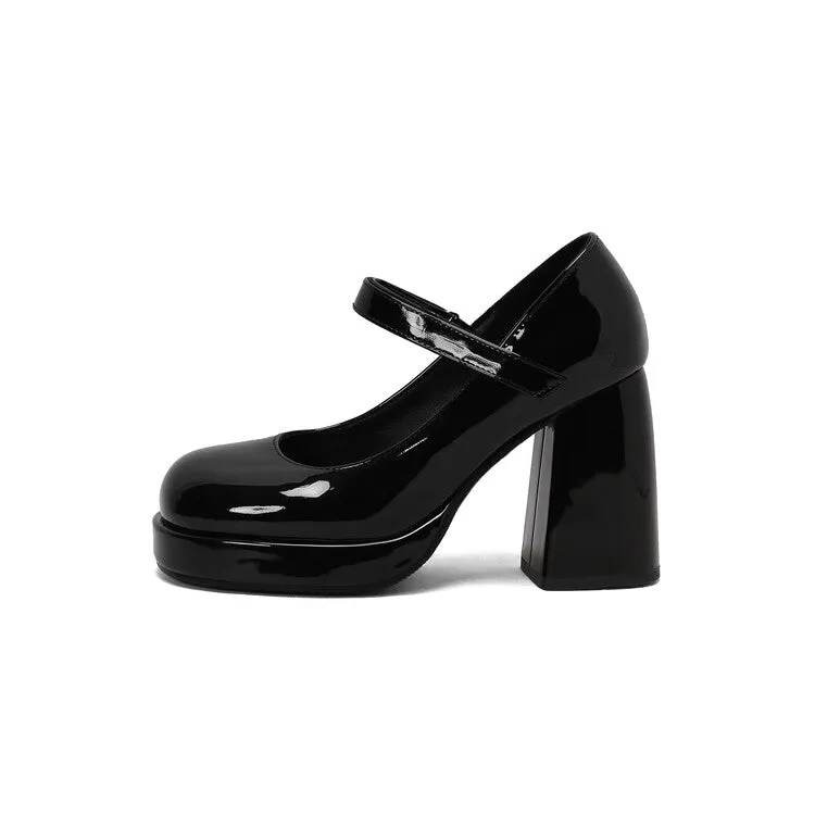 Women's Square Toe Mary Jane High Heel Platform Pumps