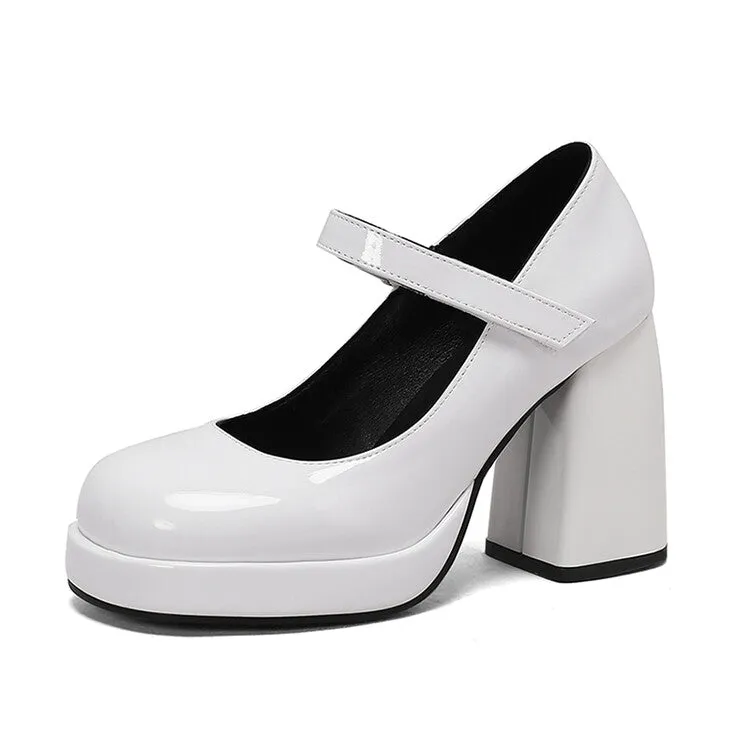 Women's Square Toe Mary Jane High Heel Platform Pumps