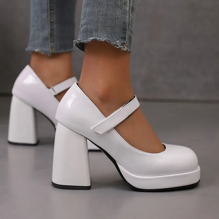 Women's Square Toe Mary Jane High Heel Platform Pumps