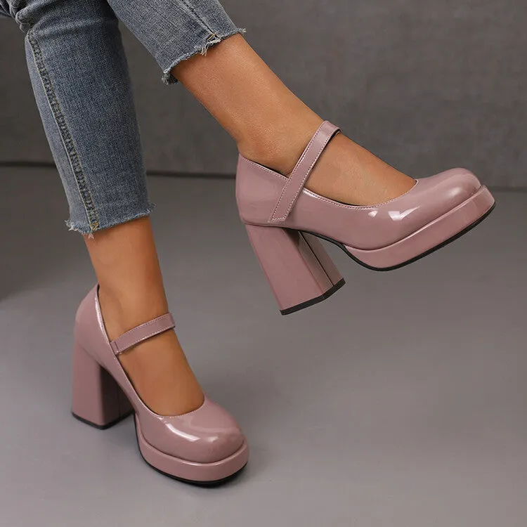 Women's Square Toe Mary Jane High Heel Platform Pumps