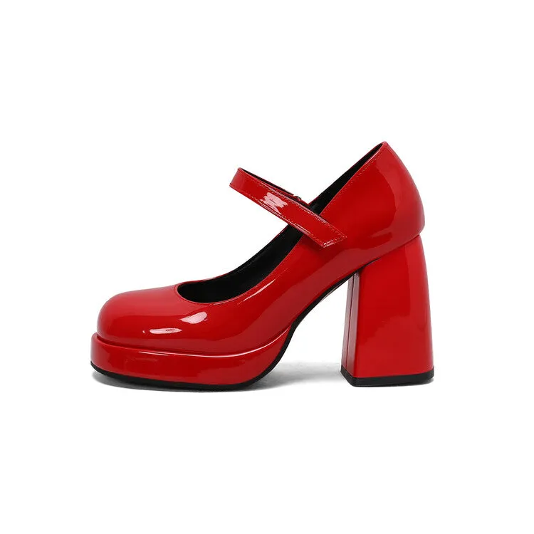 Women's Square Toe Mary Jane High Heel Platform Pumps