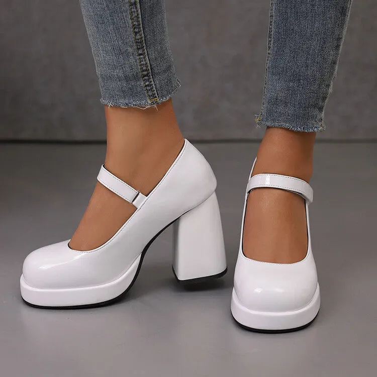 Women's Square Toe Mary Jane High Heel Platform Pumps