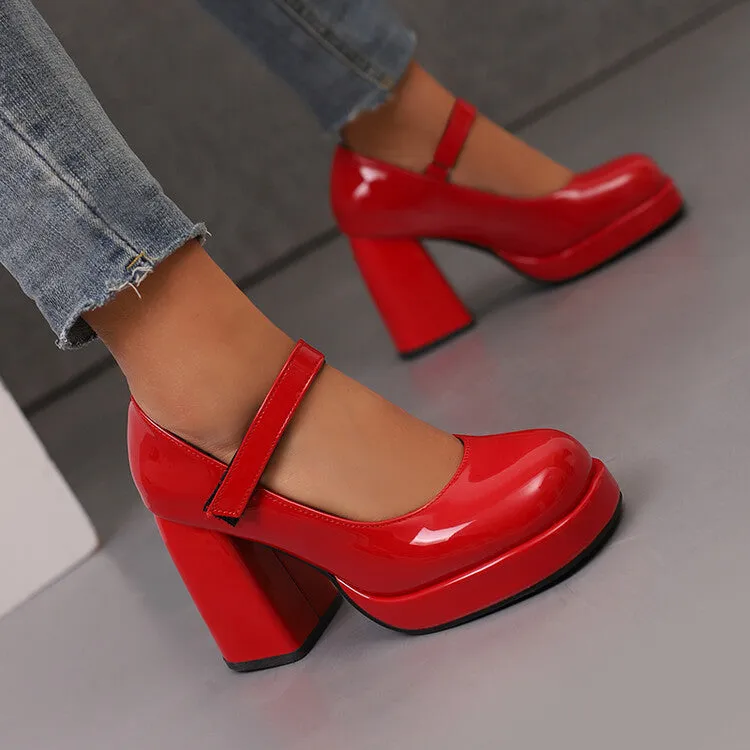 Women's Square Toe Mary Jane High Heel Platform Pumps