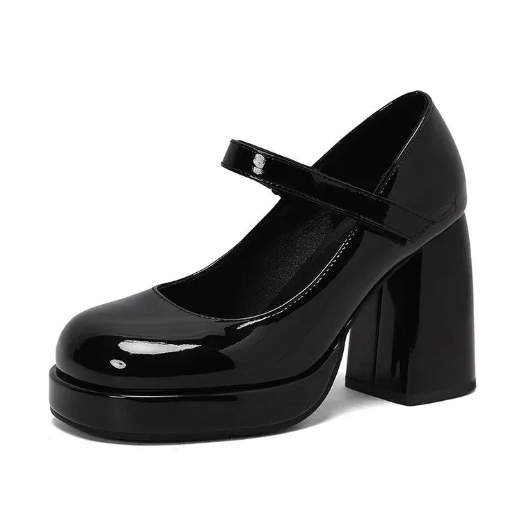 Women's Square Toe Mary Jane High Heel Platform Pumps