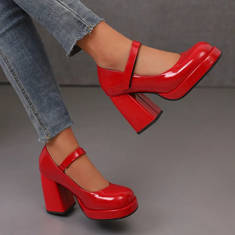 Women's Square Toe Mary Jane High Heel Platform Pumps