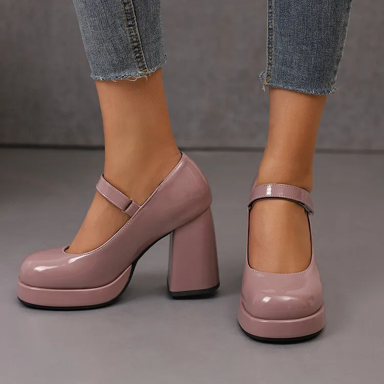 Women's Square Toe Mary Jane High Heel Platform Pumps