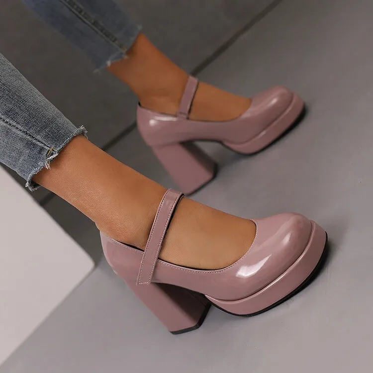 Women's Square Toe Mary Jane High Heel Platform Pumps