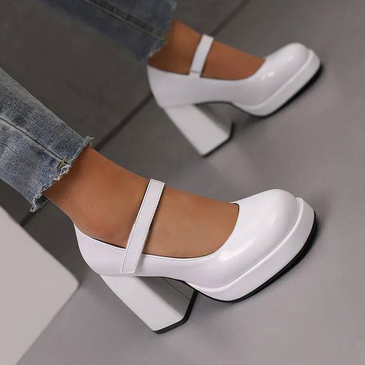Women's Square Toe Mary Jane High Heel Platform Pumps