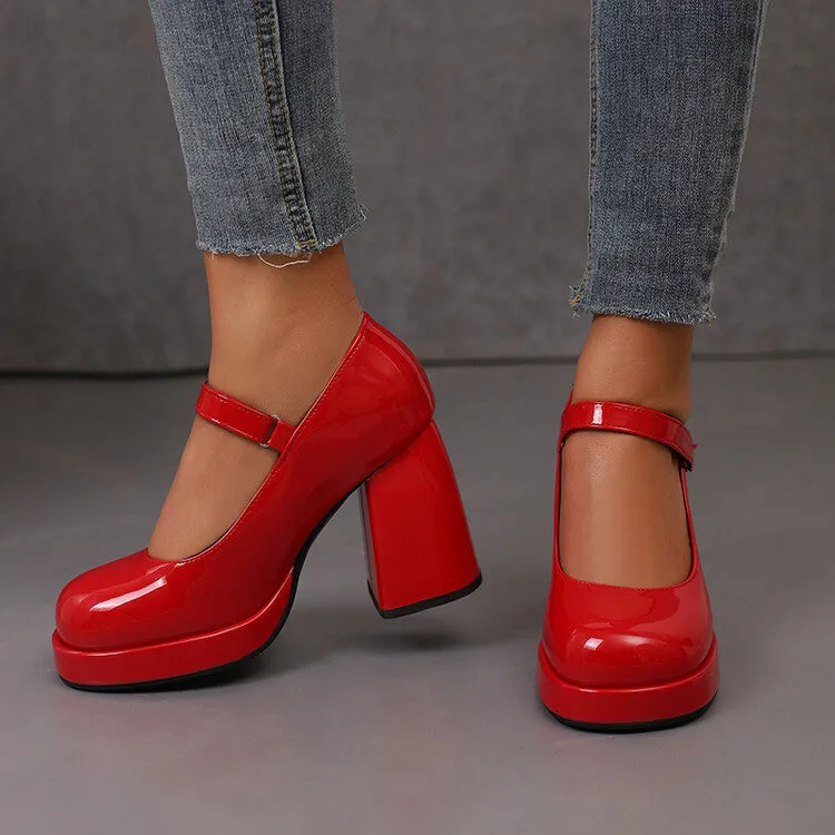 Women's Square Toe Mary Jane High Heel Platform Pumps