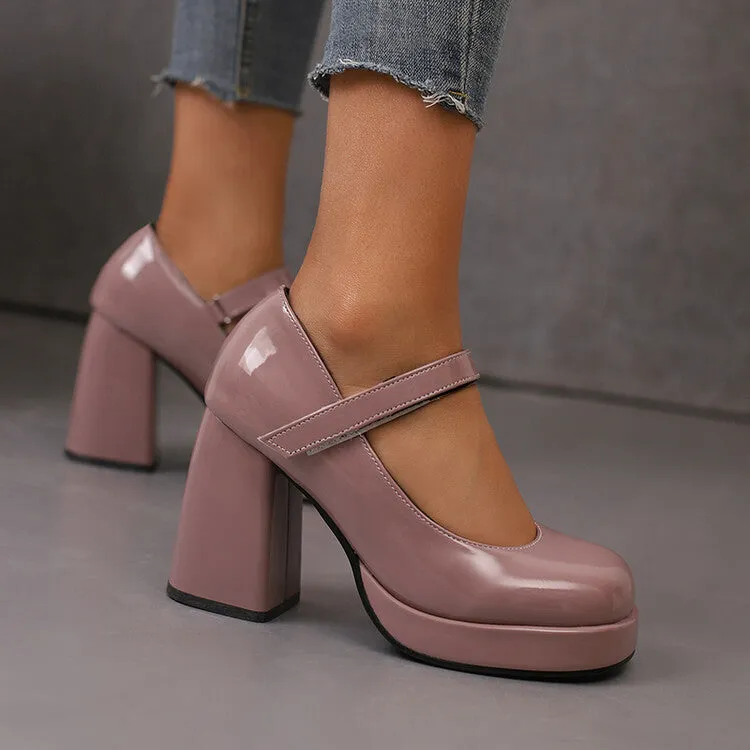Women's Square Toe Mary Jane High Heel Platform Pumps