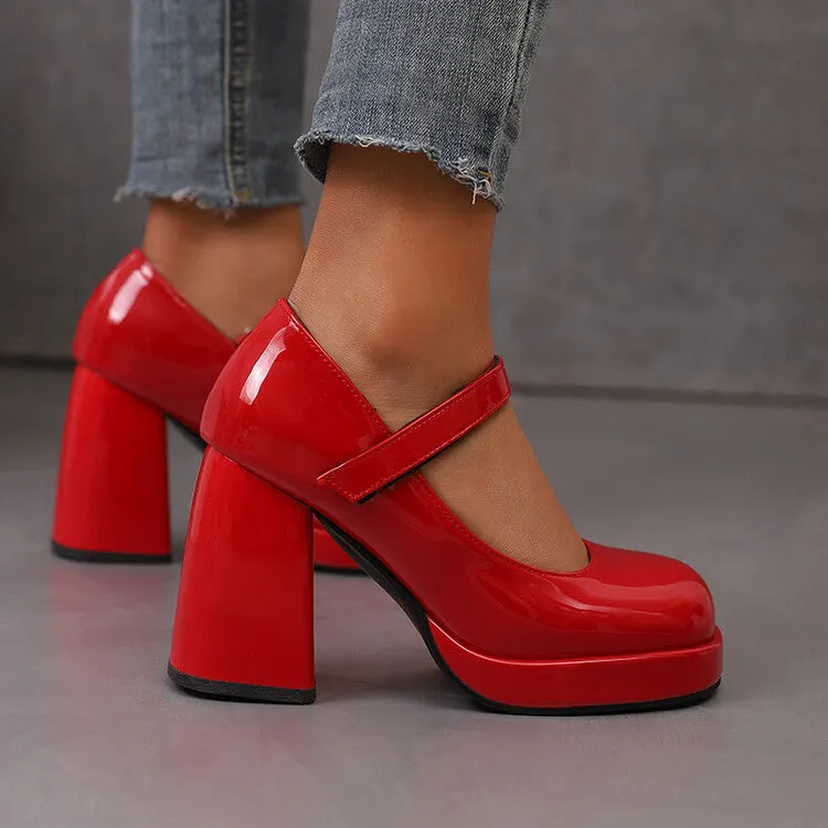 Women's Square Toe Mary Jane High Heel Platform Pumps