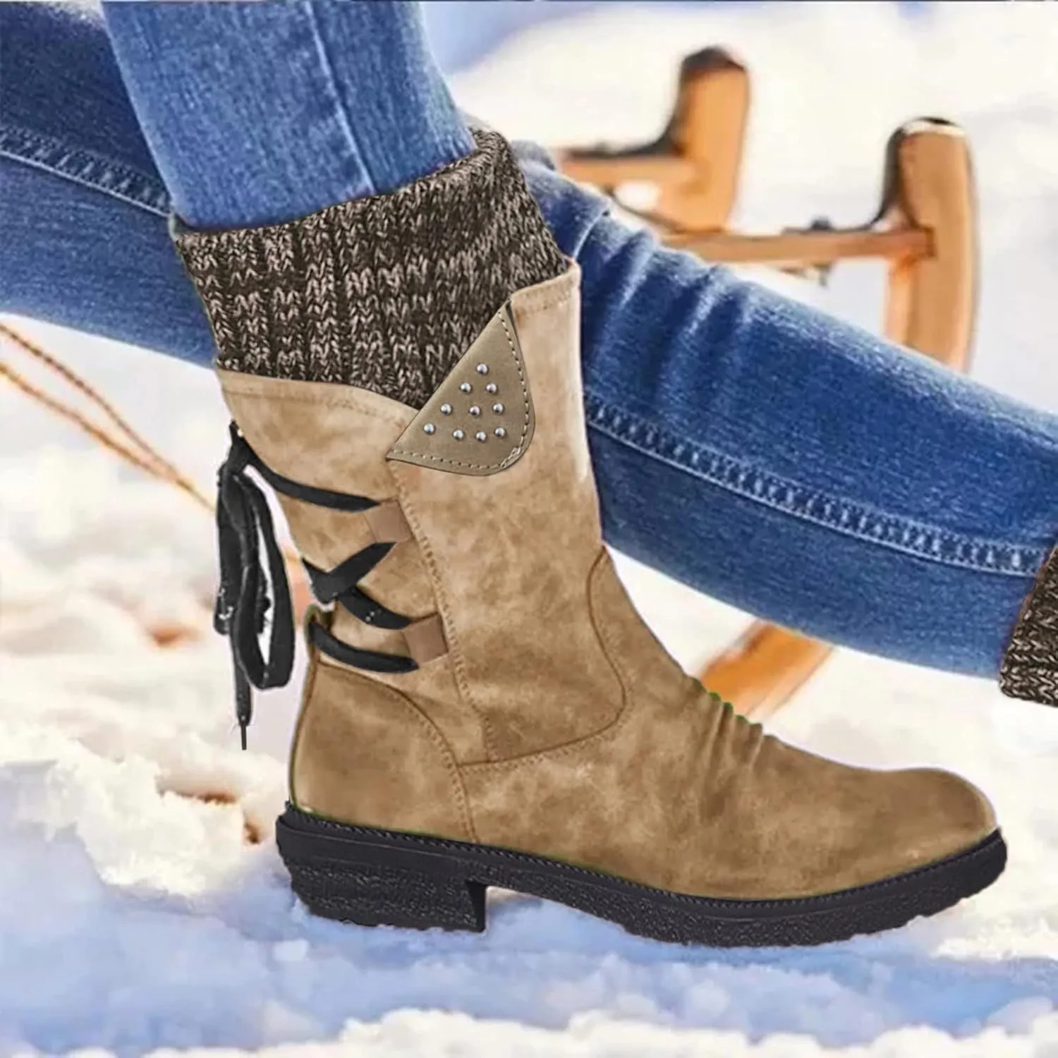 Womens Waterproof Winter Boots with Fur Woman Snow Boots Waterproof Insulated Womens Winter Boots Waterproof Size 7.5 Womens Ankle Boots Low Heel Waterproof Snow Boots Wide Calf Women