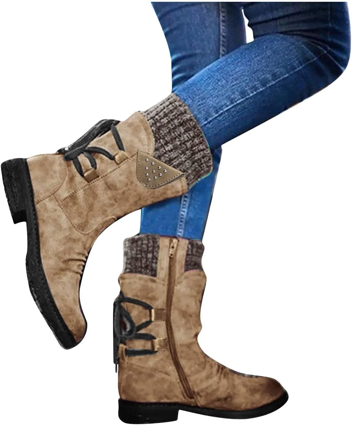 Womens Waterproof Winter Boots with Fur Woman Snow Boots Waterproof Insulated Womens Winter Boots Waterproof Size 7.5 Womens Ankle Boots Low Heel Waterproof Snow Boots Wide Calf Women
