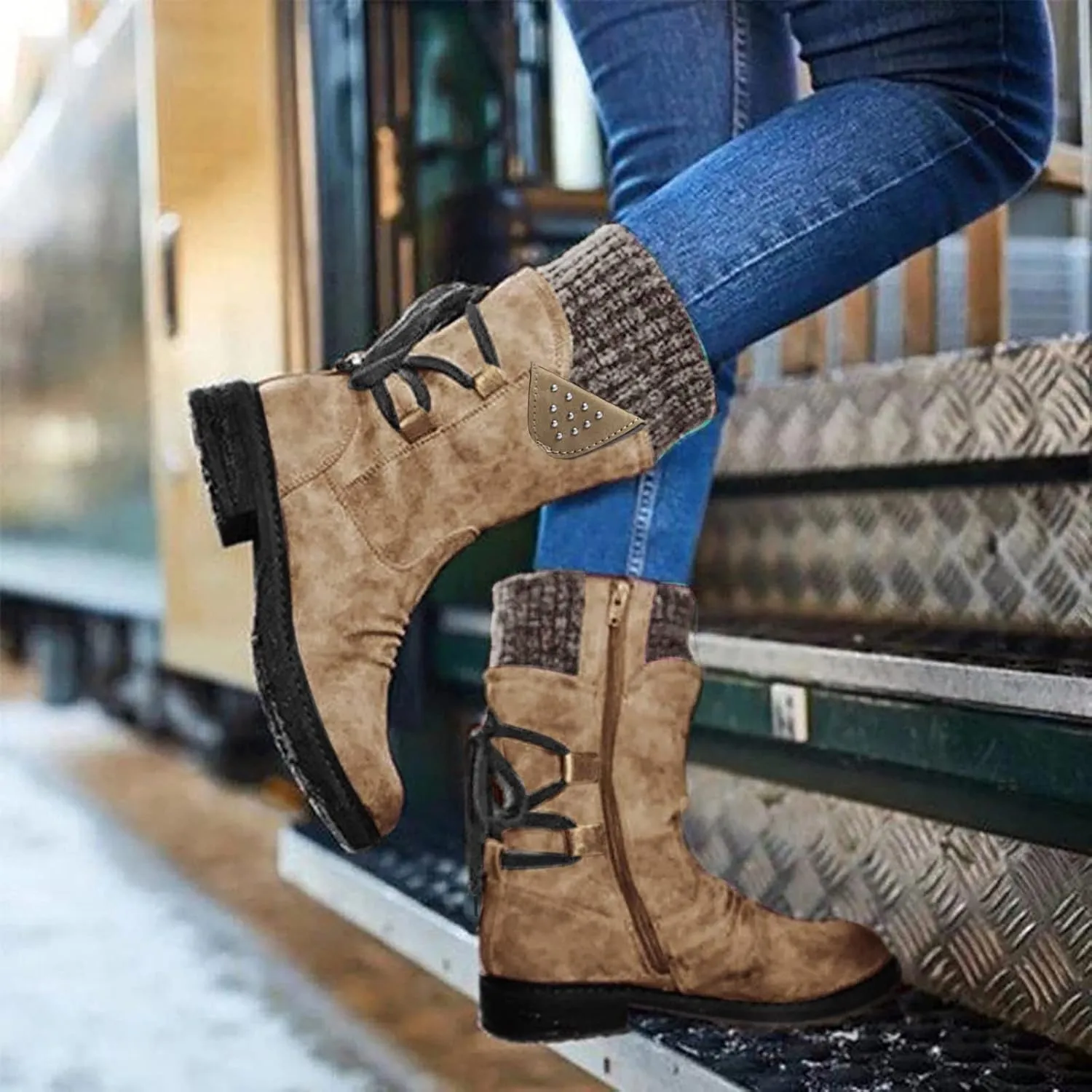 Womens Waterproof Winter Boots with Fur Woman Snow Boots Waterproof Insulated Womens Winter Boots Waterproof Size 7.5 Womens Ankle Boots Low Heel Waterproof Snow Boots Wide Calf Women