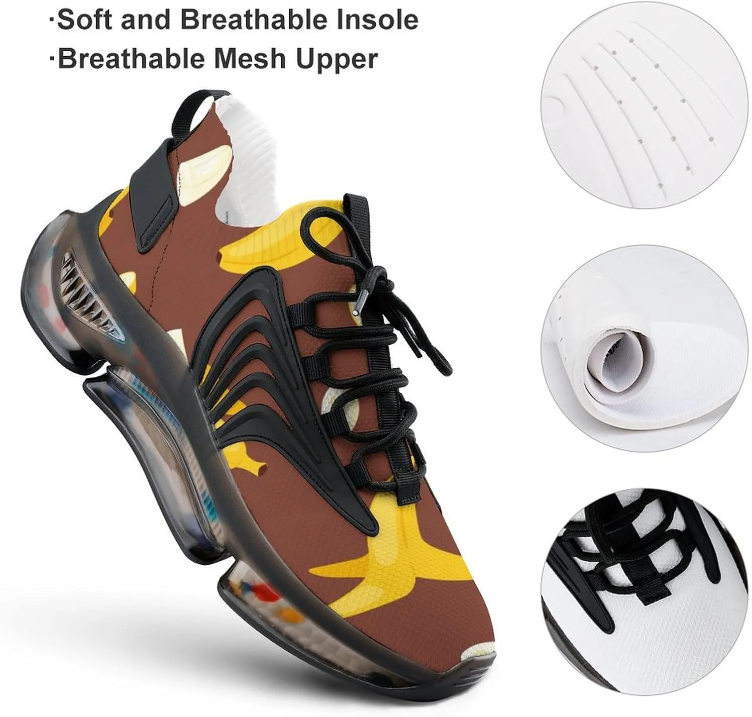 Yellow Banana Walking Shoes for Men Lightweight Tennis Fashion Elastic Sports Shoes Cushion Basketball Shoes