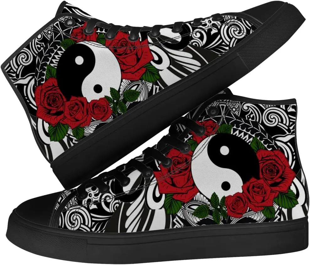 Yin and Yang Shoes High Top Canvas Sneakers Lace Up Casual Walking Shoes Gifts for Men Women