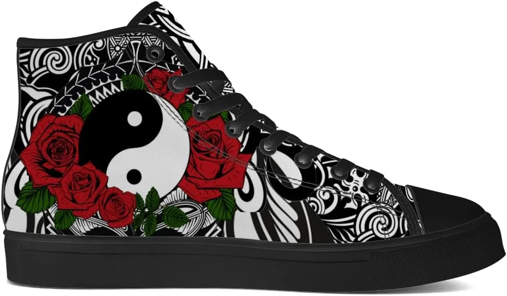 Yin and Yang Shoes High Top Canvas Sneakers Lace Up Casual Walking Shoes Gifts for Men Women