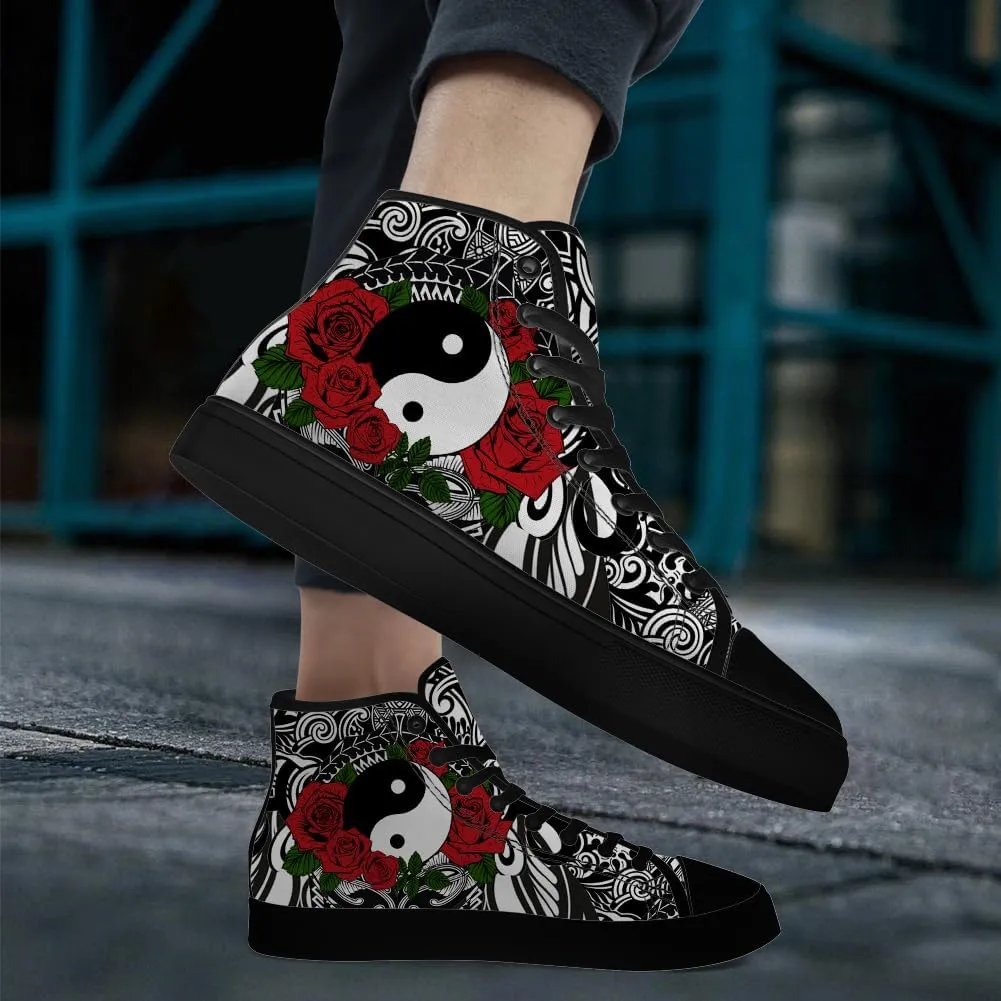 Yin and Yang Shoes High Top Canvas Sneakers Lace Up Casual Walking Shoes Gifts for Men Women