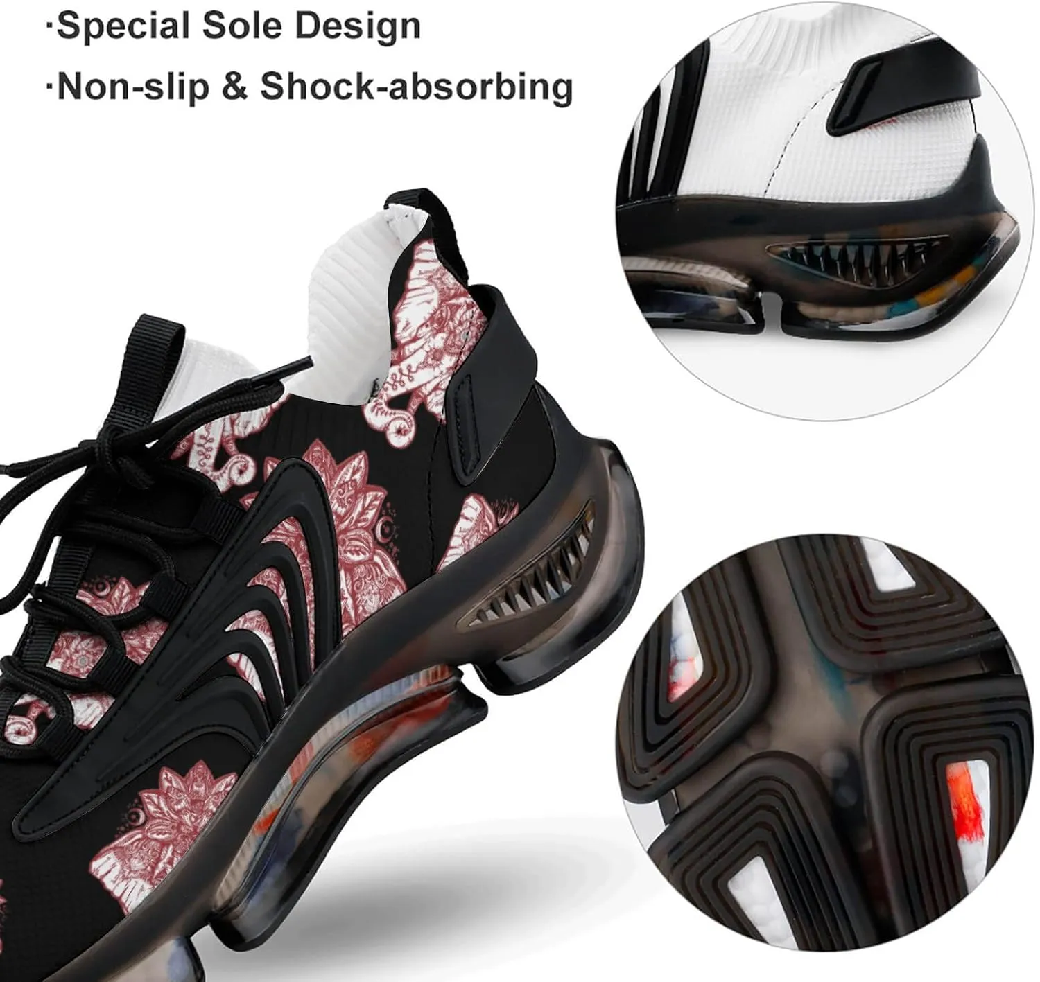 Yoga Elephant with Plant Walking Shoes for Men Lightweight Tennis Fashion Elastic Sports Shoes Cushion Basketball Shoes